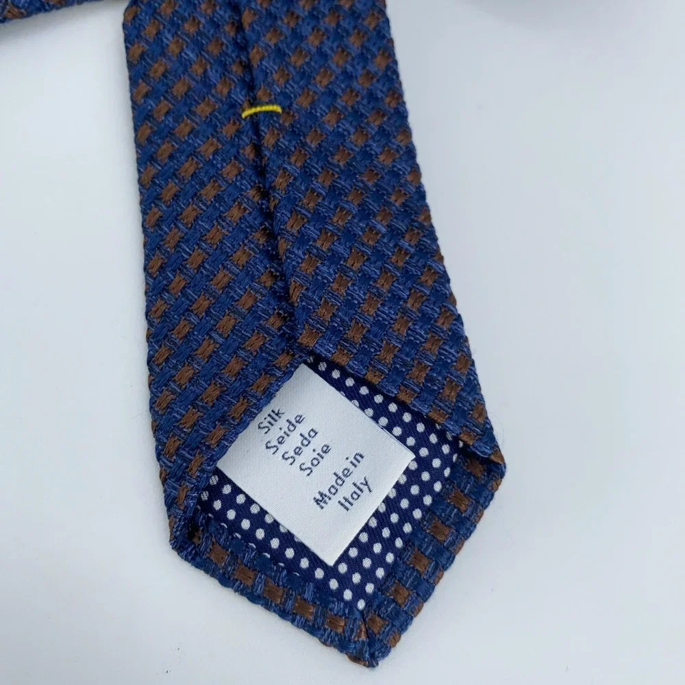 Eton Tie Mens One‎ Size Blue Brown Patterned Silk Classic Necktie Italy Made NWT
